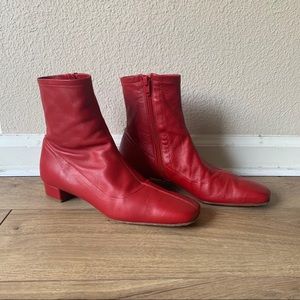 BY FAR Red Leather Ankle Boots